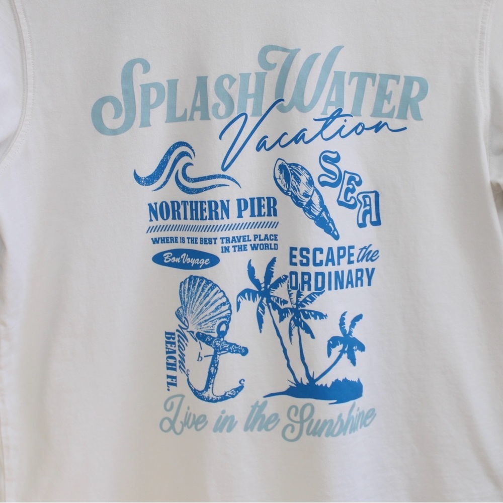 8Second Women's White Blue Splash Water Graphic Short Sleeve T-Shirt Size Small - Picture 4 of 8